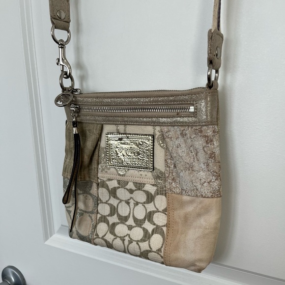 Coach Handbags - Coach Patchwork Signature Crossbody Bag in Beige, Gold, & Taupe, y2k
